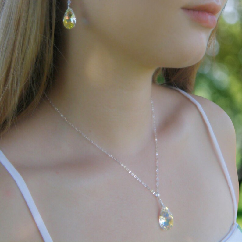 Set di gioielli in cristallo a goccia, collana e orecchini in opale, argento sterling, damigella d'onore, regalo di compleanno con pietra portafortuna per ottobre immagine 2