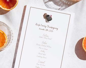 Thanksgiving Editable Menu, Print at Home, Personalized Menu