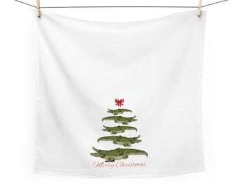 Alligator Christmas Tea Towel - Fun Kitchen Decor, Holiday Gift Idea, Swamp Animal Lover Kitchen Towel, Gator Lover Gift, Louisiana Decor,