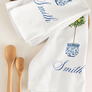 Chinoiserie Lemon Topiary Tea Towel: Personalized Kitchen Decor
