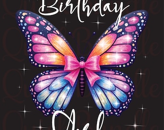 Birthday Girl Butterfly PNG: Stars Design (Transparent Background)