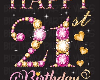 Buon 21° compleanno 21 anni uomo donna ragazzo ragazza compleanno design corona diamante strass sfondo trasparente PNG
