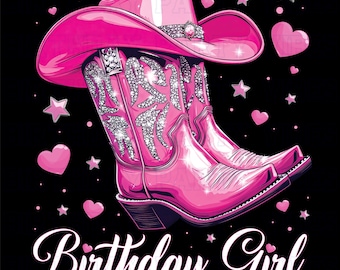 Cowgirl Birthday PNG Clipart – Boots Hat Western Birthday Design for T-Shirts and Mugs