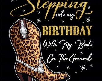 Birthday Leopard Cowboy Boots Design (PNG Transparent Background)