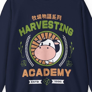 Kawaii Harvesting Academy Unisex Crewneck Sweatshirt  // Harvest Moon Video Game // Gaming // Gamer // Farming // Story Of Seasons // Cow