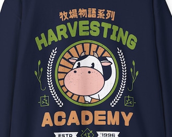 Kawaii Harvesting Academy Unisex Crewneck Sweatshirt  // Harvest Moon Video Game // Gaming // Gamer // Farming // Story Of Seasons // Cow