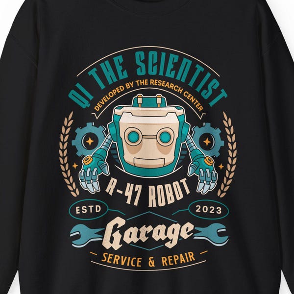 Qi R 47 Garage Emblem Unisex Crewneck Sweatshirt // My Time At Sandrock Video game // Gaming // My Time At Evershine // Farming Simulator