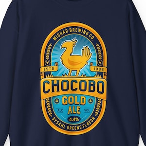 Chocobo Gold Beer Emblem Unisex Crewneck Sweatshirt // Final Fantasy Video Games // Gaming // Gamer // Tomberi // Cactilio // Cactuar //JRPG