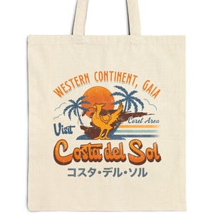 Costa Del Sol Vintage Cotton Canvas Tote Bag // Final Fantasy VII Video Game // Final Fantasy 7 Rebirth // Cactuar // Chocobo // Cactilio