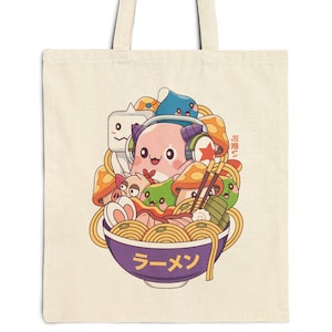 Maple World Monsters Ramen Cotton Canvas Tote Bag // Maplestory Video Game // Gaming // Gamer // Pink Bean // Slime // Orange Mushroom