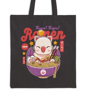 Moogle Kupo Ramen Cotton Canvas Tote Bag // Final Fantasy Video Games // Gaming // Gamer // Cloud Strife // Cactuar // Tonberry // Chocobo