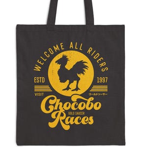 Bolsa de lona de algodón con el escudo de Chocobo Races // Videojuegos de Final Fantasy // Juegos // Jugador // Tomberi // Cactilio // Gold Saucer // JRPG