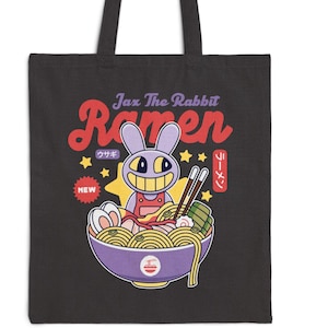Jax Purple Rabbit Ramen Cotton Canvas Tote Bag // The Amazing Digital Circus Cartoons // TADC // Pomni // Kinger // Zooble // Ragatha