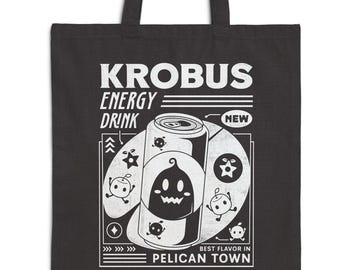 Bolsa de lona de algodón con diseño grunge de bebida energética Krobus // Videojuego Stardew Valley // Farming Simulator // RPG // Camiseta de juego // Pelican Town