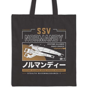 Ssv Normandy Aesthetic Cotton Canvas Tote Bag // Mass Effect Video Game // Commander Shepard // Systems Alliance // Garrus Vakarian // N7