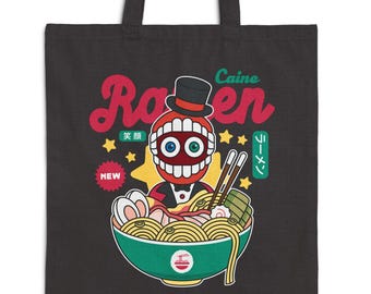 Ringleader Caine Ramen Canvas Tote Bag // The Amazing Digital Circus Cartoons // TADC // Pomni // Jax // Kinger // Zooble // Ragatha // Cute
