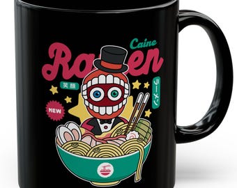 Ringleader Caine Ramen Black Mug (11oz or 15oz) // The Amazing Digital Circus Cartoons // TADC // Pomni // Jax // Kinger // Zooble / Ragatha