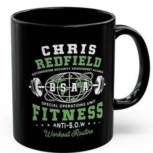 Bsaa Redfield Fitness Emblem Black Mug (11oz or 15oz) // Resident Evil Video Game // Gaming // Umbrella Corporation // Raccoon City // STARS