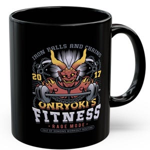 Onryoki Fitness Black Mug (11oz or 15oz) // Nioh Video Game // Gaming // Scampuss // Samurai // Sudama // Japan // Gamer // Ninja // RPG