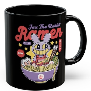 Jax Purple Rabbit Ramen Black Mug (11oz or 15oz) // The Amazing Digital Circus Cartoons // TADC // Pomni // Kinger // Zooble // Ragatha