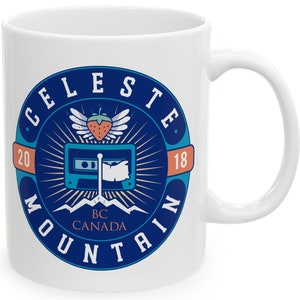 Celeste Mountain Crest Ceramic Mug (11oz or 15oz) // Celeste Video Game // Gaming // Gamer // Madeline // Strawberry // Indie Game