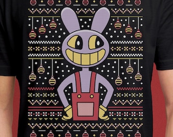 Jax Purple Rabbit Ugly Sweater Unisex T-Shirt // The Amazing Digital Circus Cartoons // TADC // Pomni // Kinger // Zooble // Christmas