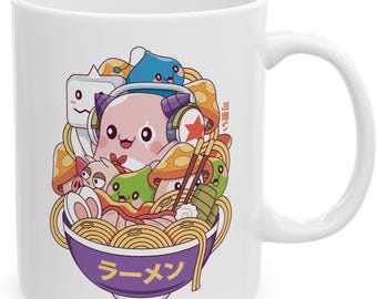 Maple World Monsters Ramen Ceramic Mug (11oz or 15oz) // Maplestory Video Game // Gaming // Gamer // Pink Bean // Slime // Orange Mushroom