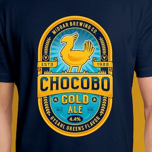 Chocobo Gold Beer Emblem Unisex T-Shirt // Final Fantasy Video Game // Gaming Tee // Gamer T-Shirt // Cloud Strife // Cactuar // Sephiroth