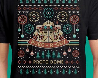 Koszulka unisex z nadrukiem Proto Dome Robo Ugly Sweater // Gra wideo Chrono Trigger // Koszulka gamingowa // Gracz // Chrono Cross // Retrogaming // Boże Narodzenie