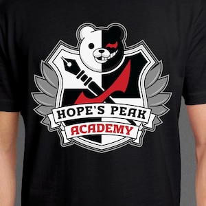 Camiseta unisex con el escudo de Hopes Peak Academy // Videojuego Danganronpa // Camiseta de juego // Camiseta de jugador // Anime // Monokuma // Despair // Monobear