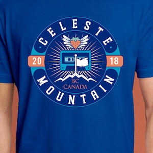 Celeste Mountain Crest Unisex T-Shirt // Celeste Video Game // Gaming Tee // Gamer T-Shirt // Madeline // Strawberry // Indie Game // Emblem