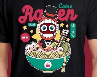 Camiseta unissex Ringleader Caine Ramen // The Amazing Digital Circus Cartoons // TADC // Pomni // Jax // Kinger // Zooble // Ragatha // Cute