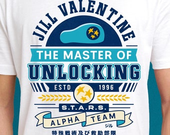 Jill Master Of Unlocking Emblem Unisex T-Shirt // Resident Evil Video Game // Gaming Tee // Gamer T-Shirt // Umbrella Corporation // Raccoon
