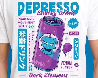 Depresso Energy Drink Unisex T-Shirt // Palworld Video game // Gaming Tee // Gamer T-Shirt // Espresso // Crafting // Survival // Farming