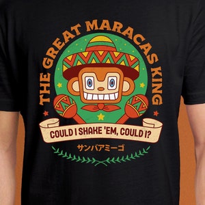 T-shirt The Great Maracas King, uniseks//Samba de Amigo-videogame// Gaming-T-shirt//Gamer-T-shirt//aap//Mexicaanse hoed//maracas