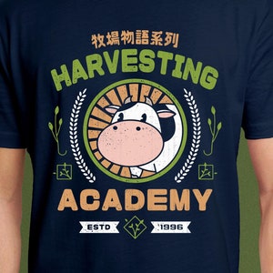 Kawaii Harvesting Academy Unisex T-Shirt // Harvest Moon Video Game // Gaming Tee // Gamer T-Shirt // Farming // Story Of Seasons // Cow