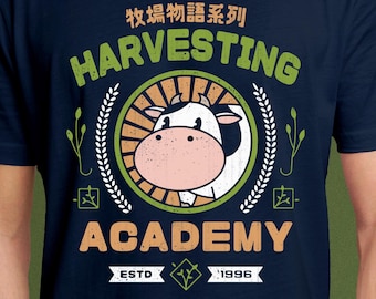 Kawaii Harvesting Academy Unisex T-Shirt // Harvest Moon Video Game // Gaming Tee // Gamer T-Shirt // Farming // Story Of Seasons // Cow