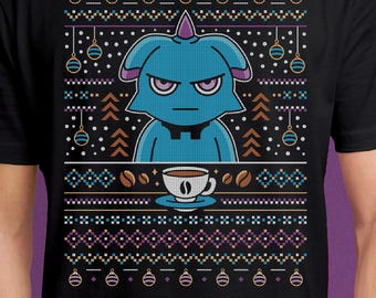Depresso Ugly Sweater Unisex T-Shirt // Palworld Video game // Gaming Tee // Gamer T-Shirt // Espresso // Crafting // Survival // Farming