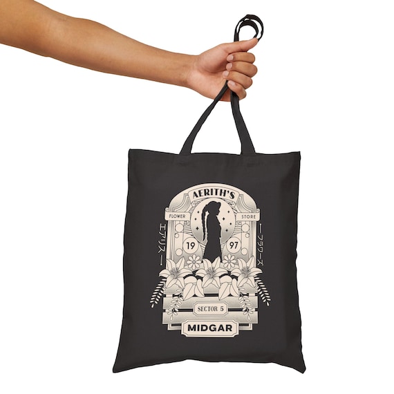 Aerith and Flowers Cotton Canvas Tote Bag // Final Fantasy VII