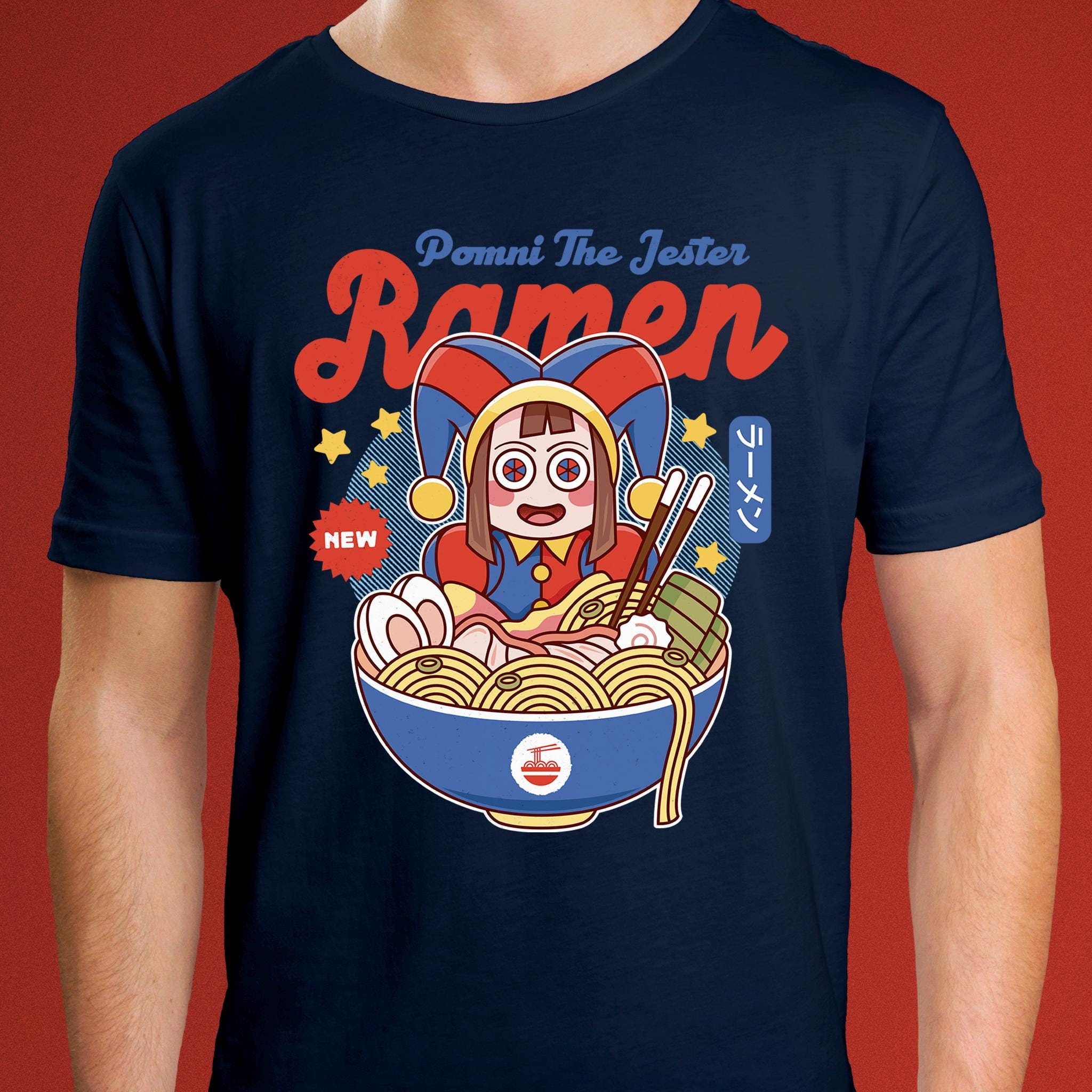 Camiseta unissex Pomni The Jester Ramen // The Amazing Digital Circus Cartoons // TADC // Pomni // Jax // Kinger // Zooble // Ragatha // Fofo