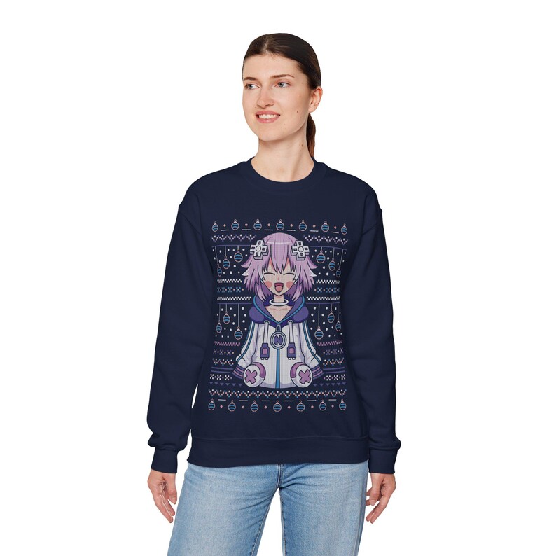 Planeptune Ugly Sweater Unisex Crewneck Sweatshirt // Neptunia Video Game // Gaming // Top Nep // Hyperdimension Neptunia / Xmas / Christmas image 3