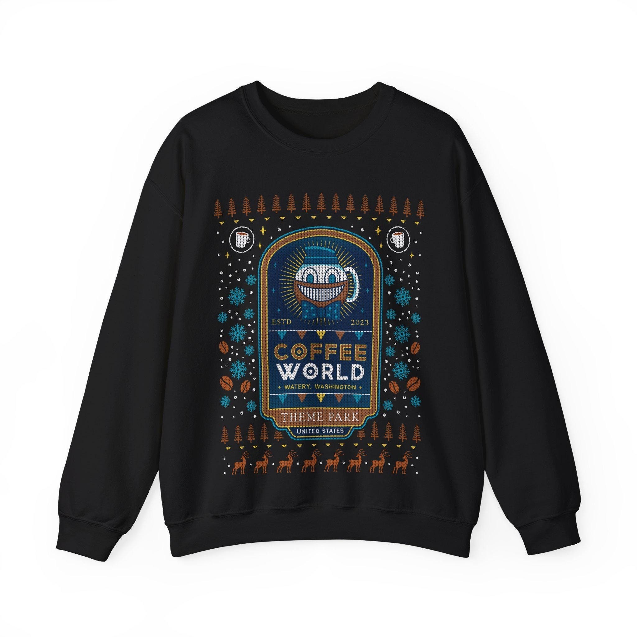 Watery Coffee World Ugly Sweater Unisex Crewneck Sweatshirt // Alan Wake 2 Video Game // Ugly Christmas Sweater // Cauldron Lake // Xmas