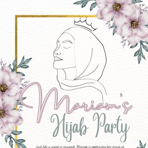 Hijab personnalisé / Faire-part fête Hijabi Fleurs violettes Invitation modifiable et vidéo numérique