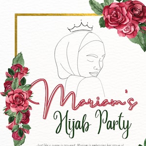 Hijab personnalisé / Faire-part fête Hijabi Fleurs rouges Invitation modifiable et vidéo numérique