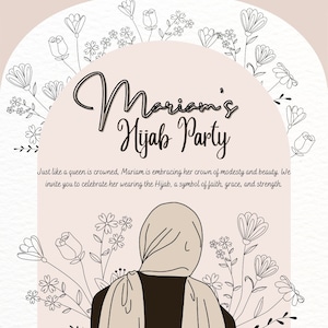 Hijab personnalisé / Faire-part fête Hijabi Fleurs beiges Invitation éditable et vidéo numérique