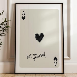 Impressão de arte de parede de cartas de baralho da moda, Ás de Copas, pôster de aposta em si mesmo, decoração estética retrô preppy, carrinho de bar para impressão digital para download