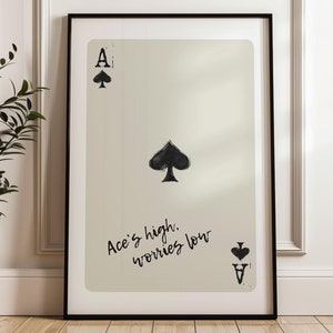 Trendy Playing Card Wall Art Print, Ace of Spades, Aces High Worries Low, Retro Aesthetic Preppy Decor, Bar Cart PRINTABLE Digital Download