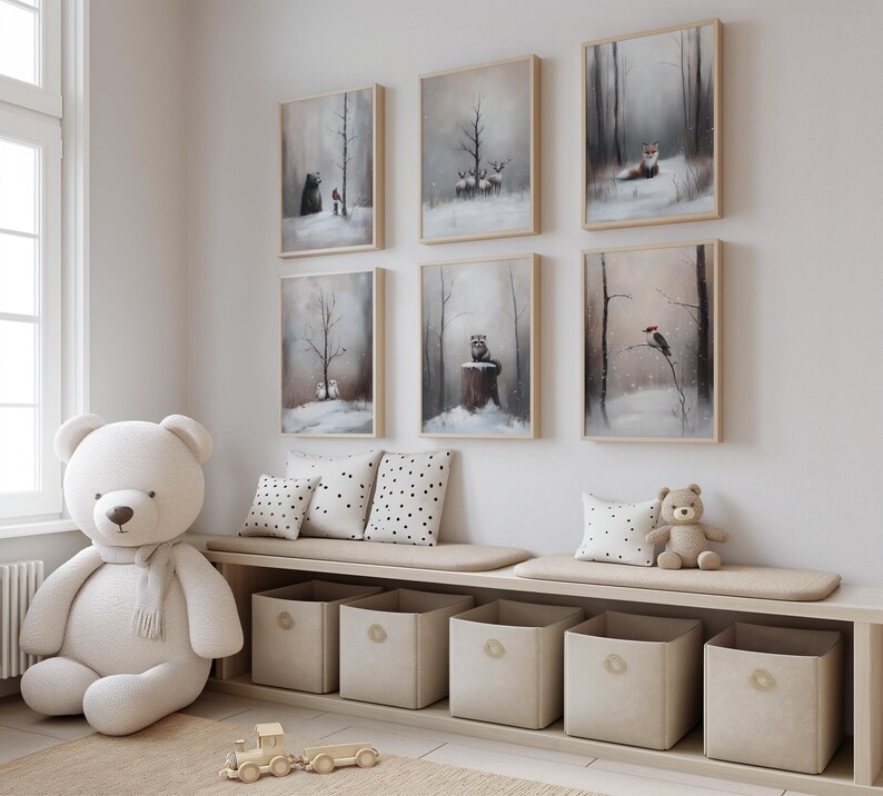 Woodland Animals Winter Wall Art Set, Winter Forest, Woodland Decor ...