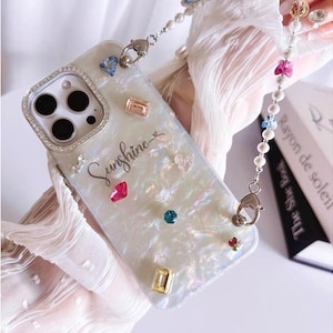 Rhinestone iPhone Case: Bling Pearl Chain, Custom Name