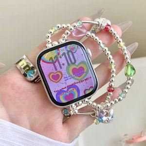 Handmade Beaded Apple Watch Band: Heart & Star Charms